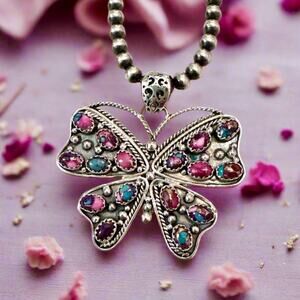 WOW! Huge! Pink Dahlia Spiny Oyster Butterfly Sterling Silver Pendant 2”